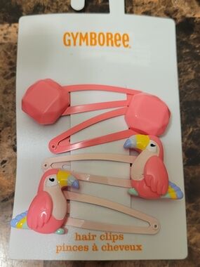 Gymboree Coral Pink Parrot Kids Hair Clips - Set of 4 NWT